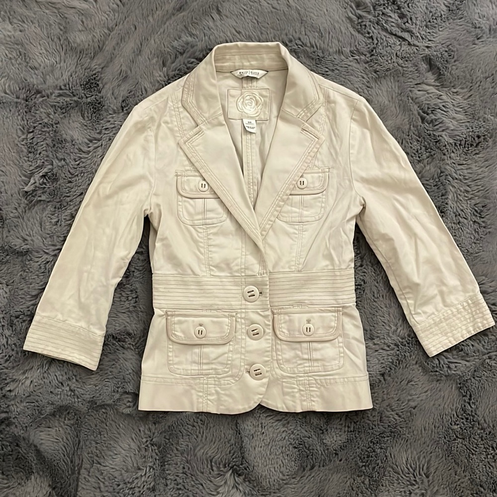 WHBM Light Khaki Safari Utility Style 3/4 Sleeve Blazer Jacket